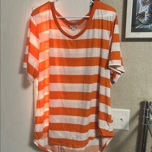 Orange and White Striped Women's Top